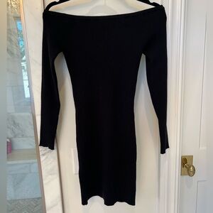Black off shoulder ribbed sweater dress